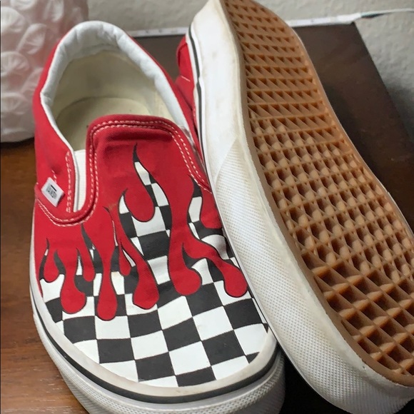 fire checkered vans